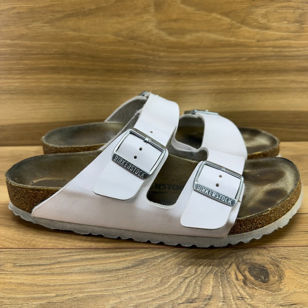 Birkenstock Arizona Sandals White Birko Flor Womens 9 N EU 40 Slide Travel Walk